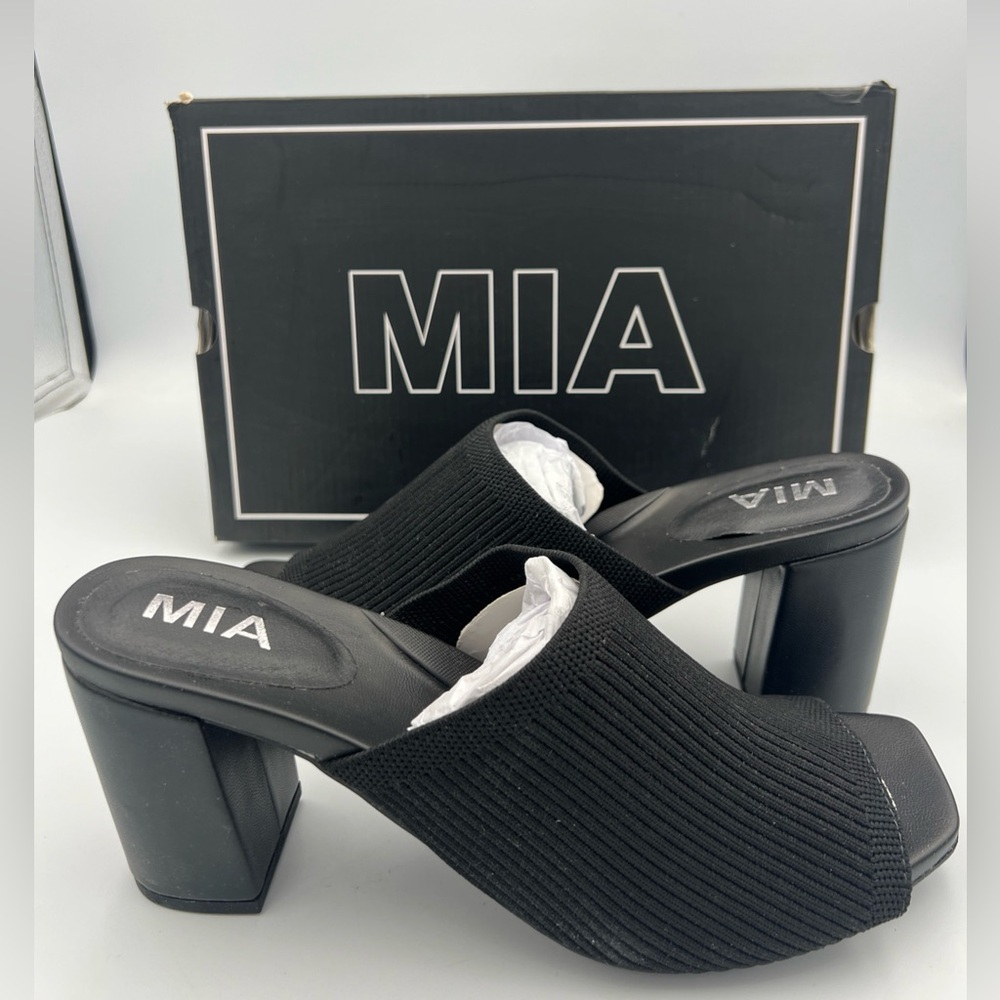 MIA Florina Black Peep Toe Sandal Mule Heels Women’s Shoes Size 8M NEW W/BOX